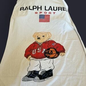 Ralph Lauren Vintage White Towel with Red USA Bear Design